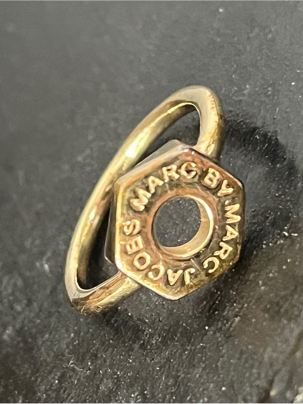 Marc by Marc Jacobs Gold Hex Nut Logo Ring